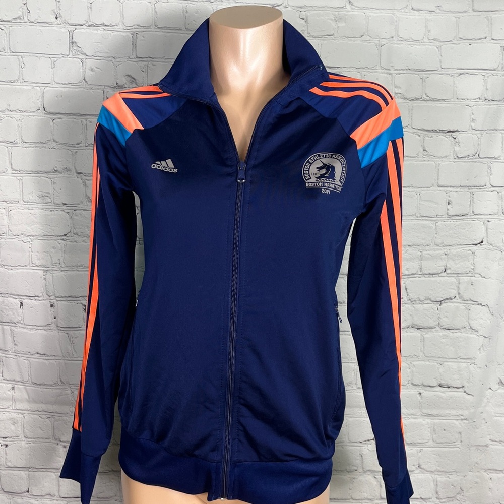 Adidas Dark Blue Bomber Jacket with Vibrant Stripes